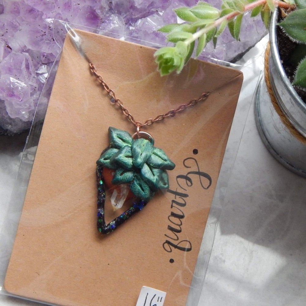 Handmade quartz leaf pendant